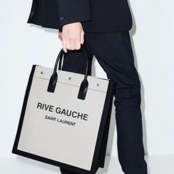 NWT Authentic Saint Laurent Rive Gauche Tote Bag in Greggio Nero! MSRP $1,995 - Picture 5 of 16